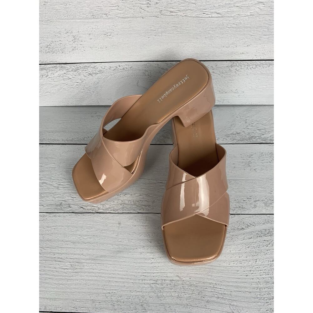 Jeffrey Campbell Women's 10 Shiny Nude Bubblegum Jelly Block Heel Slides Sandals